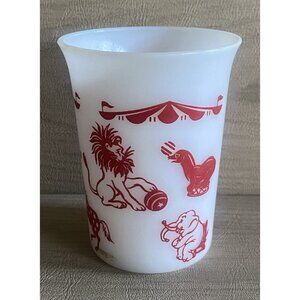Hazel Atlas Milk Glass Circus Animals Red White Vintage MCM